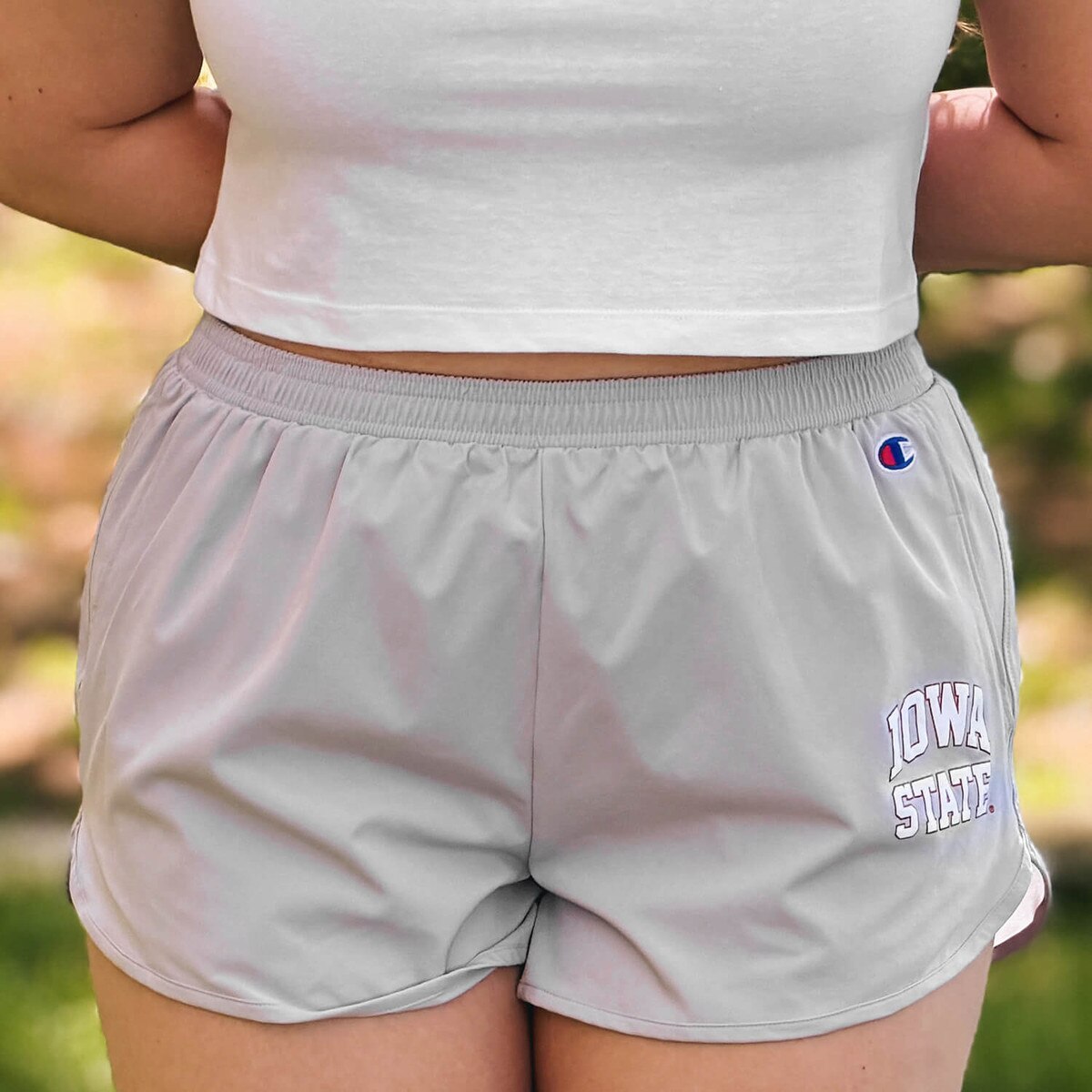 Champion Women's Iowa State Arched Gray Woven Shorts